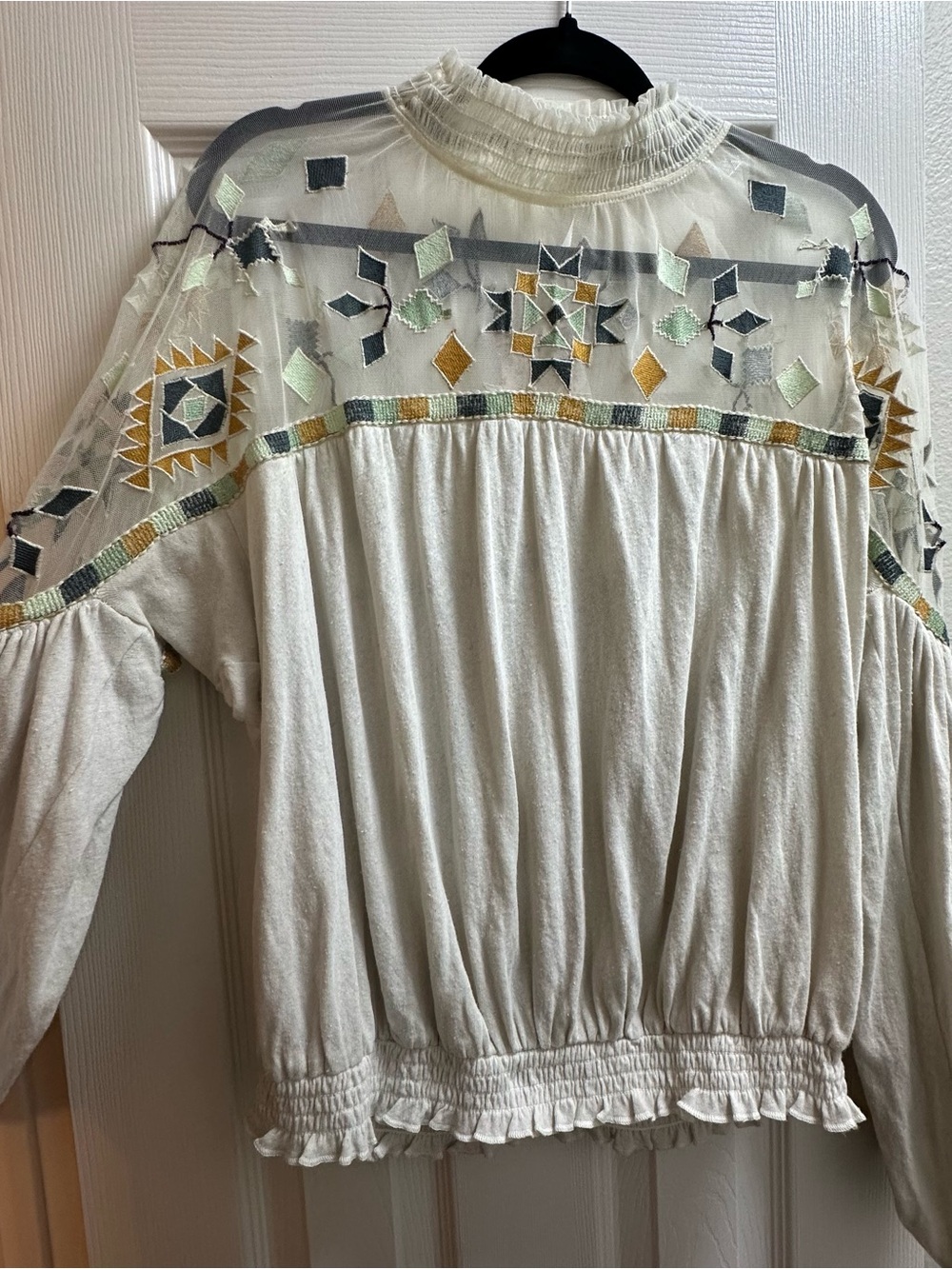 NWT Free People Embroidered Sheer Cream Women's Blouse